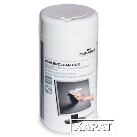 Фото Чистящие салфетки DURABLE "SCREENCLEAN box" (Германия), для ЭЛТ, ЖК-мониторов, в тубе, 100 шт., влажные