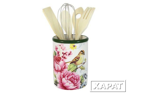 Фото Банка-подставка для кухонных инструментов Цветы и птицы INFINITY ( INFEX-C015A-FB-AL )