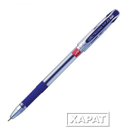 Фото Ручка шариковая масляная CELLO "Technotip", корпус прозрачный, толщина письма 0,6 мм, резиновый держатель, синяя