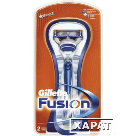 Фото Бритва GILLETTE (Жиллет) "Fusion", с 2 сменными кассетами, для мужчин