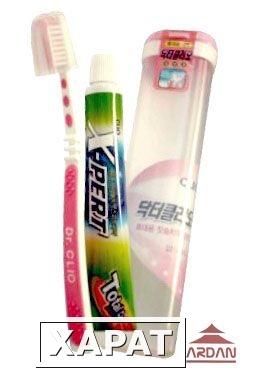 Фото 004495 CLIO Дорожный набор в пластиковой тубе. Зубная щетка с антибактериальной щетиной + отбеливающая зубная паста