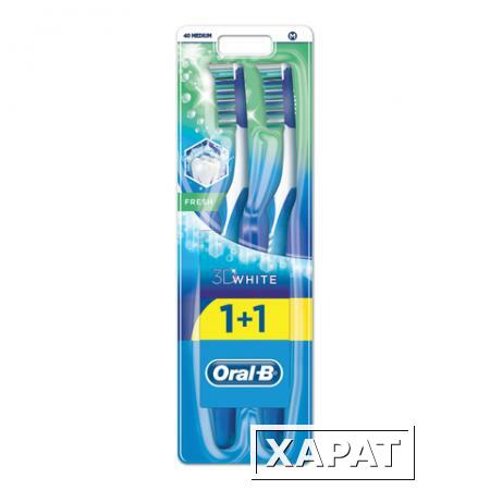 Фото Зубные щетки ORAL-B (Орал-Би) 3D White, комплект 2 шт., "Свежесть", средняя
