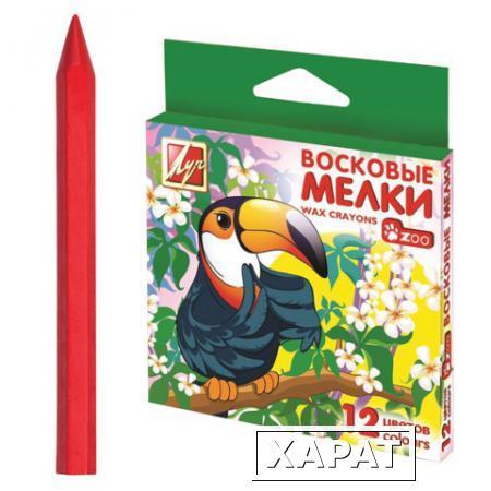Фото Восковые мелки ЛУЧ "Zoo", 12 цветов, шестигранные, картонная упаковка с европодвесом