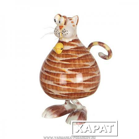 Фото Статуэтка с качающейся головой рыжая кошка с мышкой 17х15х24 см.