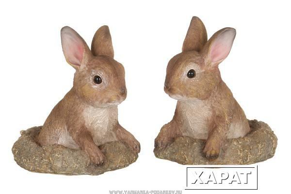 Фото Комплект фигурок из 2 шт. заяц в норке 16х15х14 см.