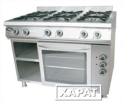 Фото Плита газовая 6-ти горелочная Ф6ЖТЛПДГ(г) с духовкой - полностью газовая духовка