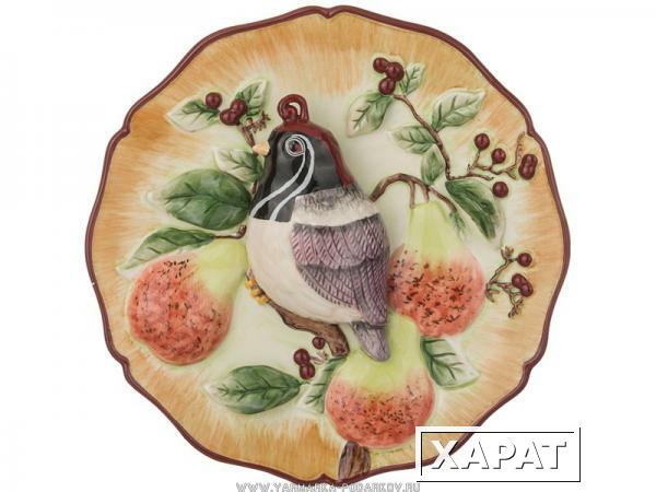 Фото Тарелка декоративная птичка с хохолком на ветке диаметр 20 см, высота 4,5 см,