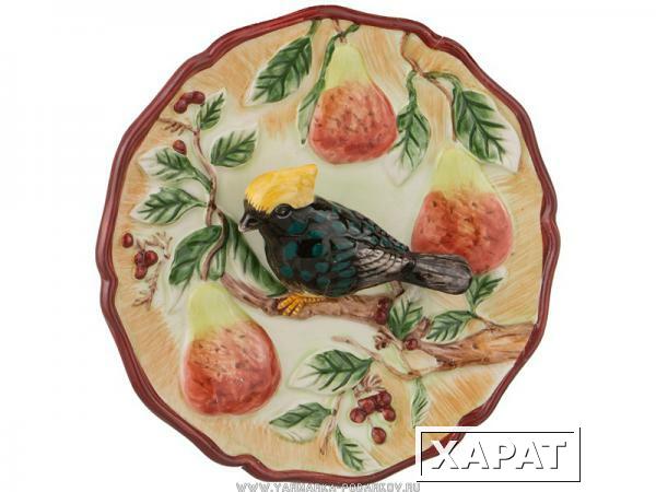 Фото Тарелка декоративная птица на грушевой ветке диаметр 12 см,