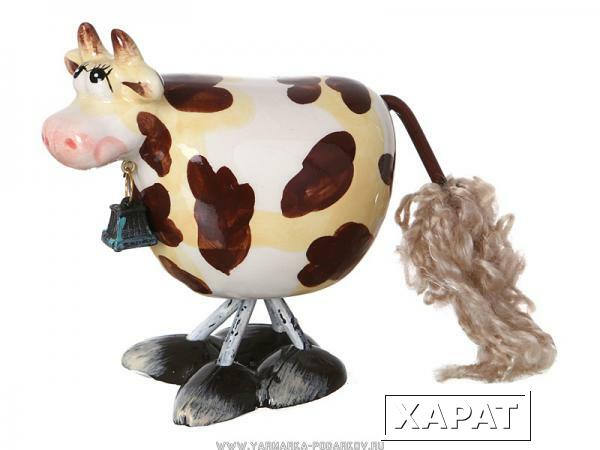 Фото Статуэтка с качающейся головой коричневая корова 10,8х7х10,8 см,