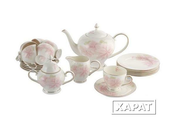 Фото Чайный сервиз Розовые цветы 21 предмет на 6 персон Emerald ( E5-HV004011_21-AL )