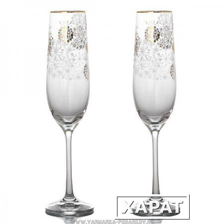 Фото Набор бокалов для шампанского из 2 шт. золотые шары 190 мл. высота 24 см.
