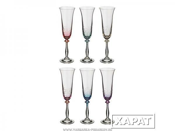 Фото Набор бокалов для шампанского анжела микс из 6 шт, 190 мл, .высота 25 см,