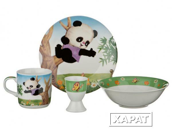 Фото Наборы посуды на 1 персону 4пр.:миска,тарелка,кружка 200 мл.,подставка под яйцо Hangzhou Jinding (87-059)