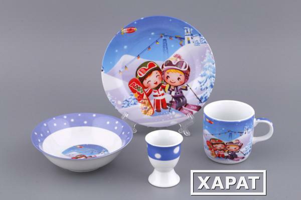 Фото Наборы посуды на 1 персону 4пр.:миска,тарелка,кружка 200 мл.,подставка под яйцо Hangzhou Jinding (87-050)