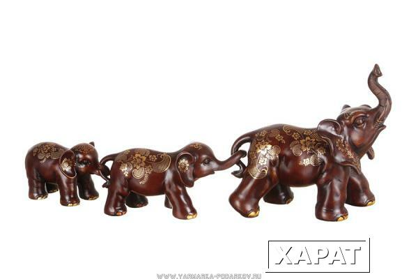 Фото Комплект фигурок из 3 шт. слон семейное благополучие высота 11/12/26 см.