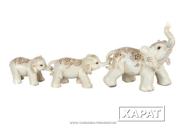 Фото Комплект фигурок из 3 шт, слон семейное благополучие высота 10/13/26 см,