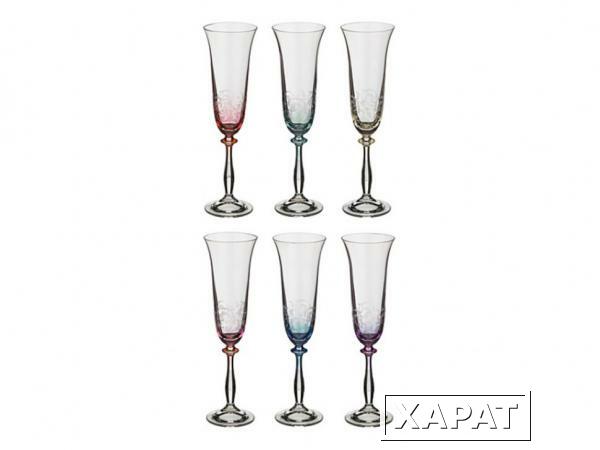 Фото Набор бокалов для шампанского "анжела микс" из 6 шт. 190 мл..высота=25 см. Crystalex Cz (674-493)