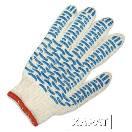 Фото Перчатки хлопчатобумажные, комплект 5 пар, с ПВХ защитой от скольжения (волна), плотные