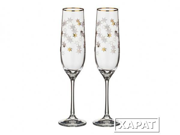 Фото Набор бокалов для шампанского из 2 шт. "рождественские звезды" 190 мл..высота=24 см. Crystalex Cz (674-469)