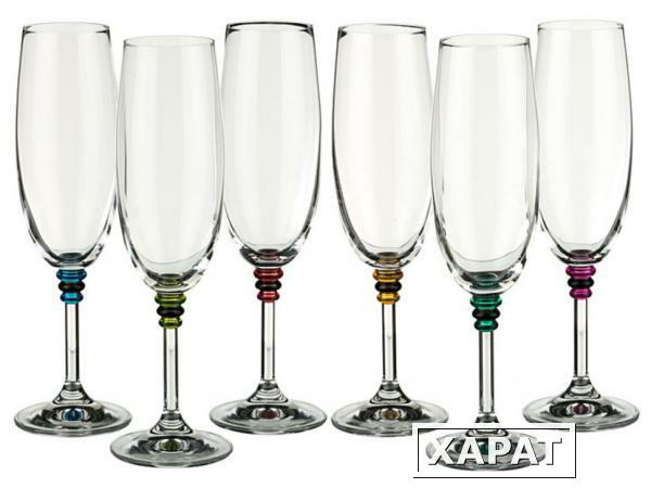 Фото Набор бокалов для шампанского из 6 шт. "оливия микс" 190 мл. высота=21,5 см. Crystalex Cz (674-363)