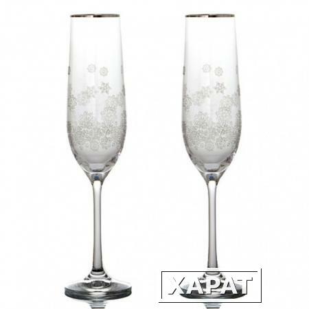 Фото Набор бокалов для шампанского из 2 шт."снежинки" 190 мл..высота=24 см. Crystalex Cz (674-265)