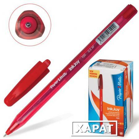 Фото Ручка шариковая PAPER MATE "InkJoy 100 Cap", корпус красный, толщина письма 0,5 мм, красная