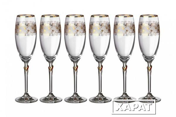 Фото Набор бокалов для шампанского и3 6 шт."лили s1124" 220 мл. высота=24,5 см. Crystalex Cz (674-149)