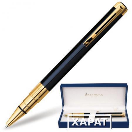 Фото Ручка шариковая WATERMAN "Perspective Black GT", корпус черный, позолоченные детали, синяя