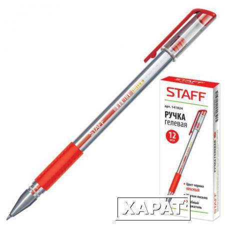 Фото Ручка гелевая STAFF эконом, корпус прозрачный, резиновый держатель, красная