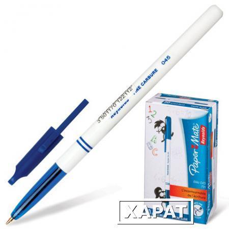 Фото Ручка шариковая PAPER MATE "BP 045", корпус белый с синим, толщина письма 0,5 мм, синяя