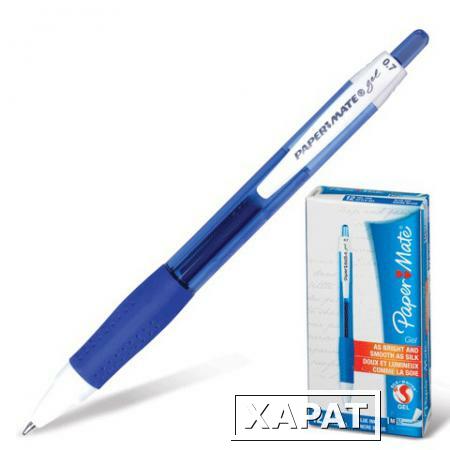 Фото Ручка гелевая PAPER MATE автоматическая "PM Gel", корпус синий с белым, толщина письма 0,7 мм, синяя