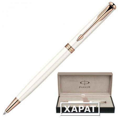 Фото Ручка шариковая PARKER "Sonnet Pearl Lacquer PGT", корпус латунь, лак, позолоченные детали, черная