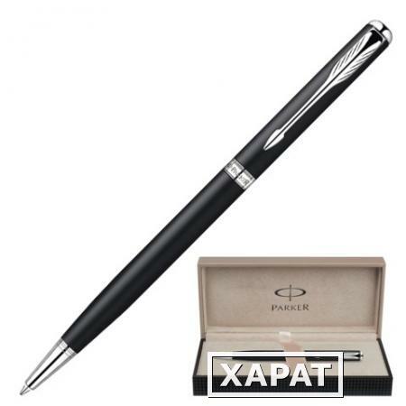 Фото Ручка шариковая PARKER "Sonnet Matte Black CT Slim", корпус латунь, хромированные детали, черная