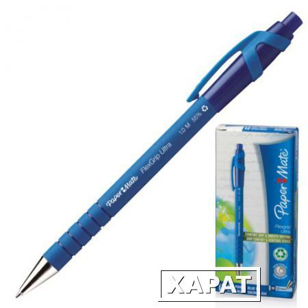 Фото Ручка шариковая PAPER MATE автоматическая "Flexgrip Ultra RT", корпус синий, 1 мм, синяя