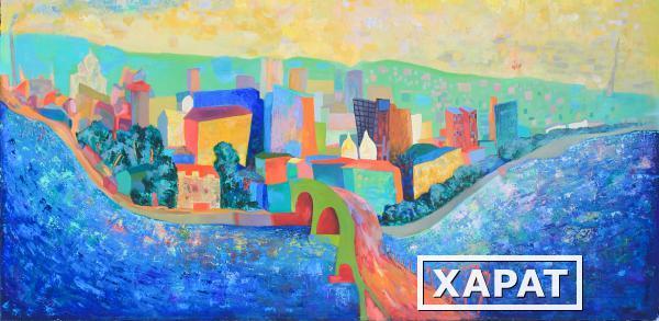 Фото В) Картина большого размера "Город Солнца. Панорама Иркутска", х.м., 100х200 см.