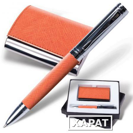 Фото Набор GALANT "Prestige Collection": ручка, визитница, оранжевый, "фактурная кожа", подарочная кор.