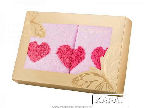 Фото Комплект полотенец 50х100 2-шт сердца ,розовый