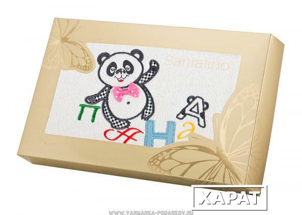 Фото Полотенце 50х90см азбука-панда , хлопок 100 проц, , 380г/м.кв, белое
