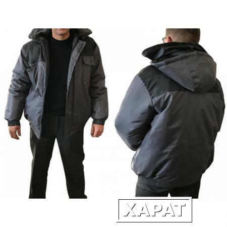 Фото Куртка утепленная с капюшоном "Универсал" р.60-62 рост 170-176, РФ (цвет: серо-черная, тк Оксфорд)