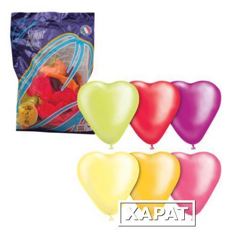 Фото Шары воздушные 10" (25 см), комплект 50 шт., "Сердце", 12 неоновых цветов, в пакете
