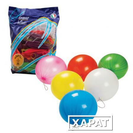 Фото Шары воздушные 16" (41 см), комплект 25 шт., панч-болл (шар-игрушка с резинкой), 12 неоновых цветов, пакет