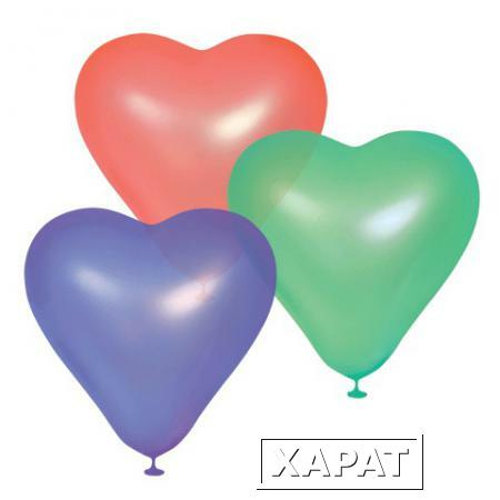 Фото Шары воздушные 10" (25 см), комплект 100 шт., "Сердце", 12 неоновых цветов, в пакете