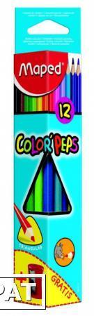 Фото Карандаши цветные COLOR'PEPS, треугольные 12 цветные + точилка MAPED