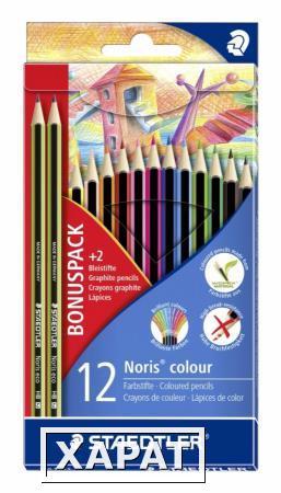 Фото Набор цветных карандашей WOPEX, 12 цветов, плюс 2 черно-графических карандаша 180 30-HB