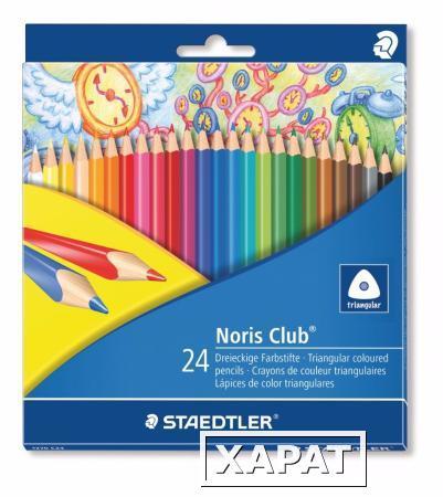 Фото Карандаши цветные NorisClub, набор 24 цвета, трехгранный, без ABS системы, картонный корпус