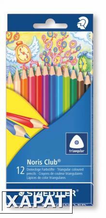 Фото Карандаши цветные NorisClub, набор 12 цветов, трехгранный, без ABS системы, картонный корпус