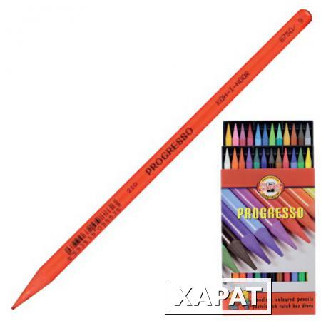 Фото Карандаши цветные художественные KOH-I-NOOR "Progresso", 24 цвета, грифель 7,1 мм, в лаке, без дерева, заточенные, карт. упаковка