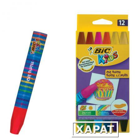 Фото Восковые карандаши BIC "Kids", 12 цветов, на масляной основе, шестигранные, картонная упаковка с европодвесом