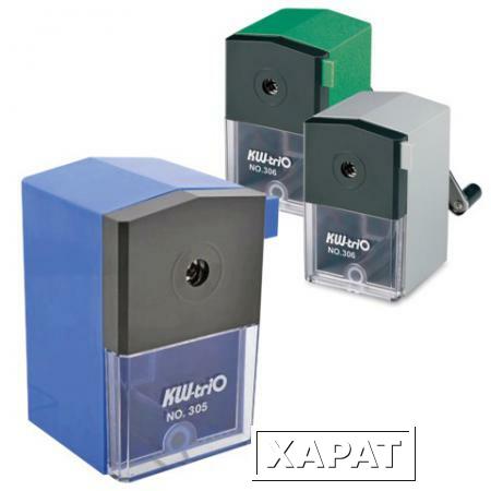 Фото Точилка механическая KW-trio, металлический механизм, пластиковый корпус, ассорти (синяя, зеленая, серая)