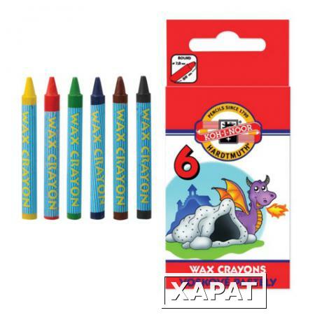 Фото Восковые карандаши KOH-I-NOOR "Дракончик", 6 цветов, картонная упаковка с европодвесом